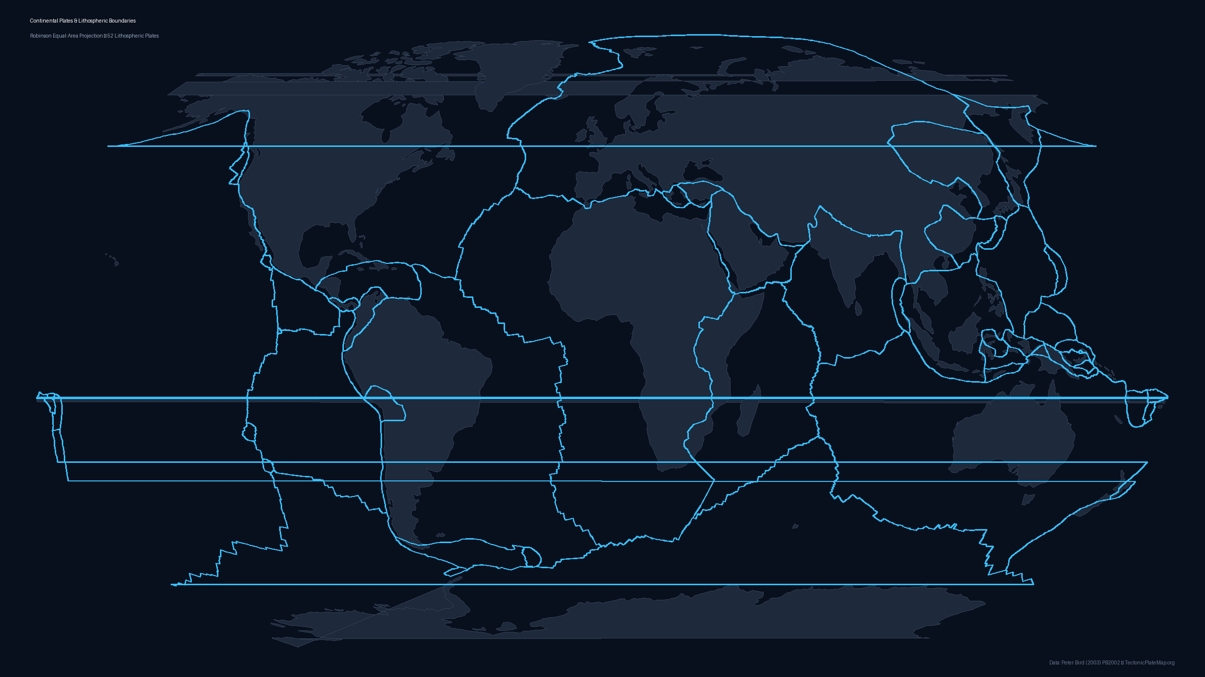 Map displaying continental landmasses overlaid with tectonic plate boundaries showing the difference between geographic continents and tectonic plates